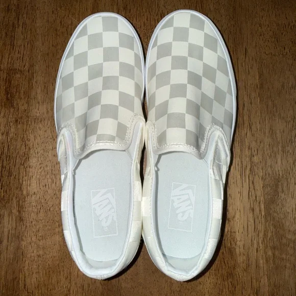 NEW VANS CHECKERED STACKFORM PLATFORM SLIP ON SHINY SATIN IVORY CHECKERED SZ 9 - Picture 7 of 14